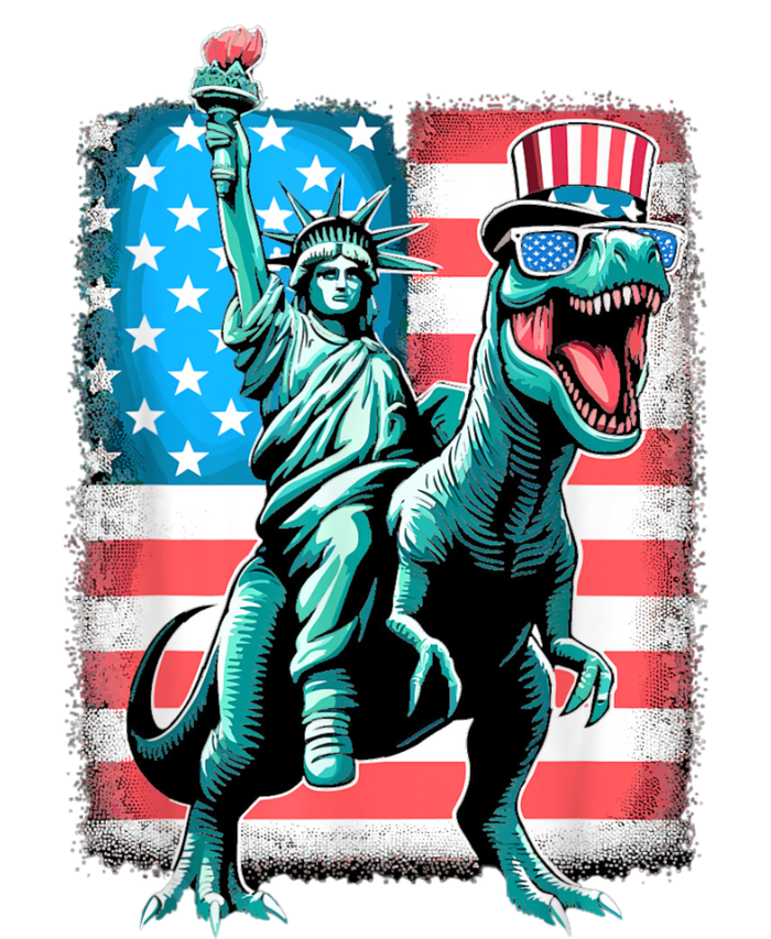 Dino Statue Of Liberty 4th Of July American Flag T-Shirt