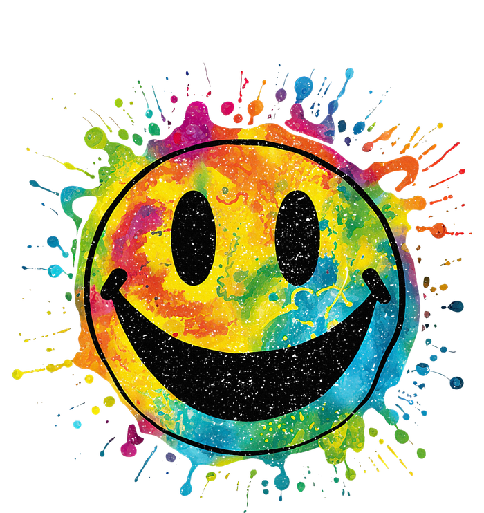 Retro Happy Face Rainbow Tiedye Splatter – 70s Peace Smile Long Sleeve Pajama Set