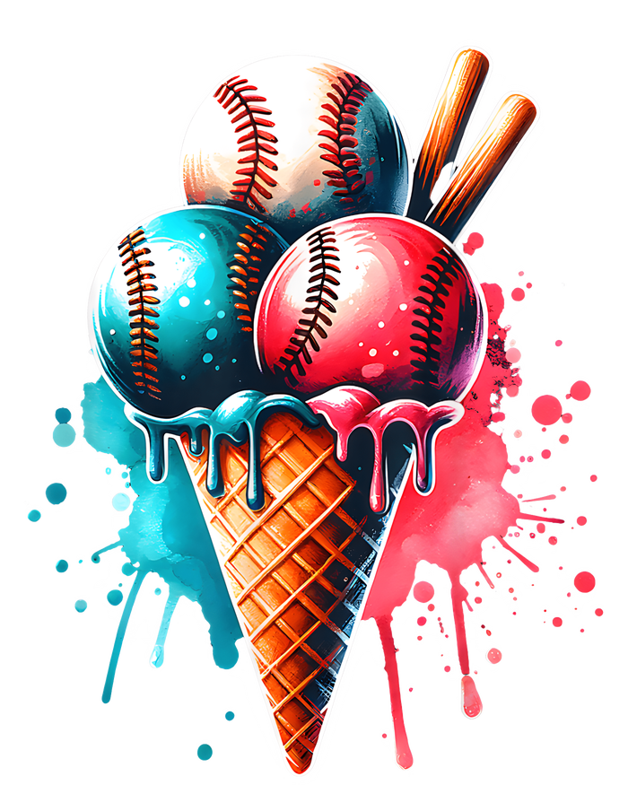 Baseball Ice Cream Watercolor Sports Lover Ice Cream Cone T-Shirt