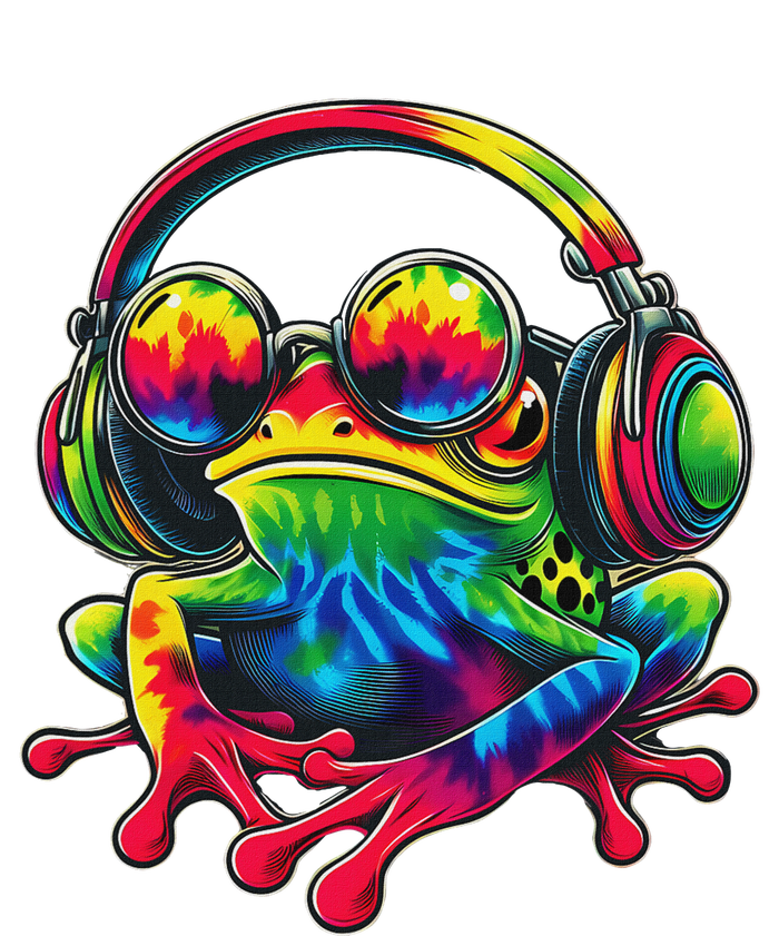 Tie Dye Frog Peace Sign Hippie Frog With Headphones T-Shirt