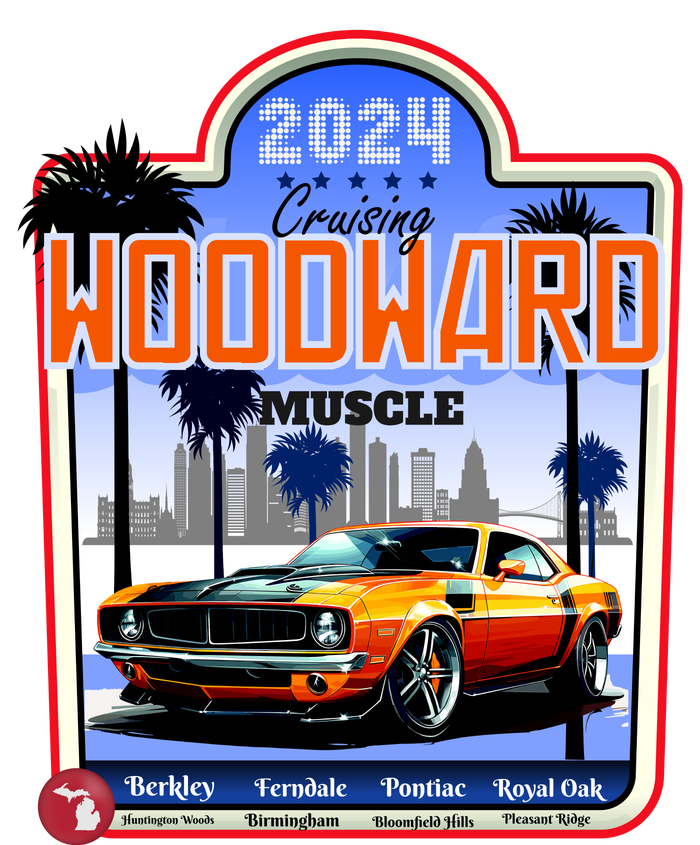 2024 Cruising Woodward Muscle Car Scenic Cropped Pullover Crew