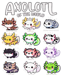 Axolotls Of The World Kawaii Types Of Axolotl Fish Amphibian T-Shirt