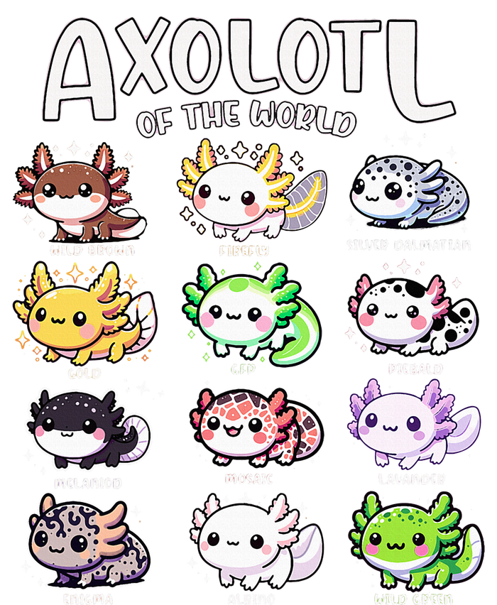 Axolotls Of The World Kawaii Types Of Axolotl Fish Amphibian T-Shirt