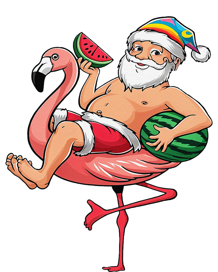 Santa Flamingo Floatie Christmas In July Watermelon Summer T-Shirt