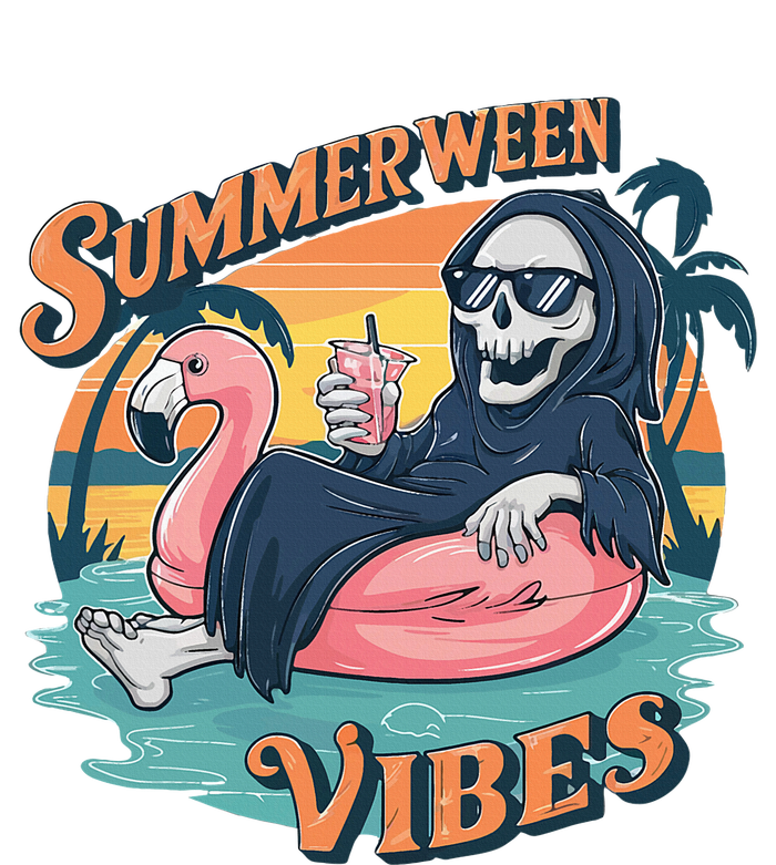 Summerween Vibes Skeleton Flamingo Float Summer Halloween T-Shirt