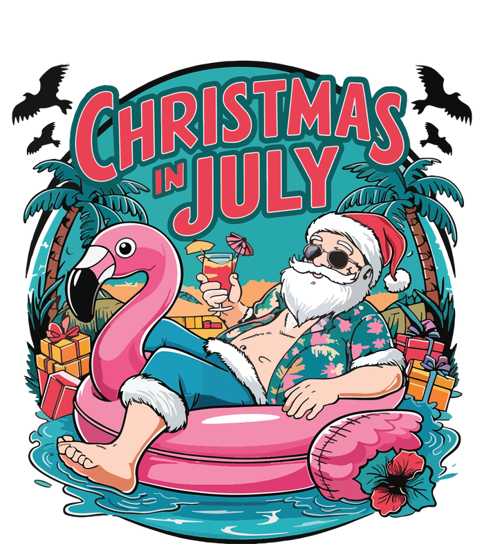 Funny Santa Flamingo Christmas In July Summer Xmas T-Shirt