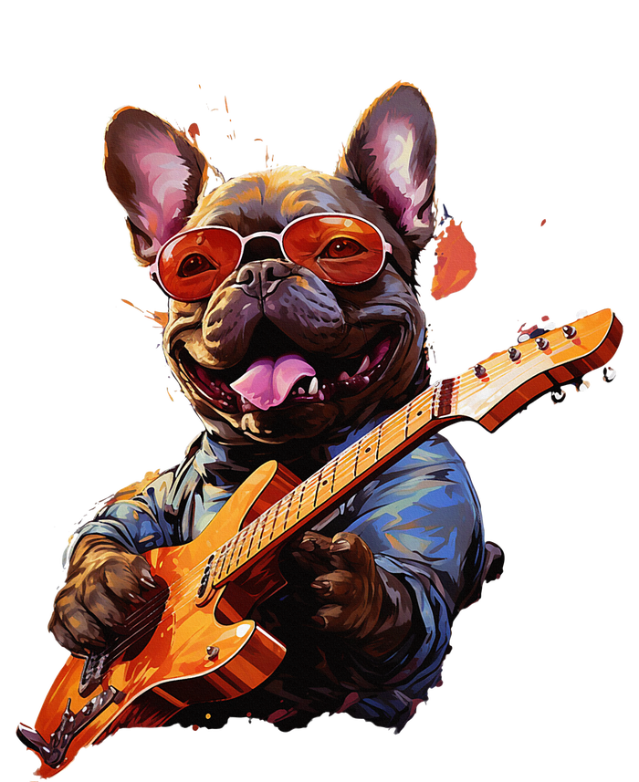 Funny Rock French Bulldog Playing Guitar T-Shirt