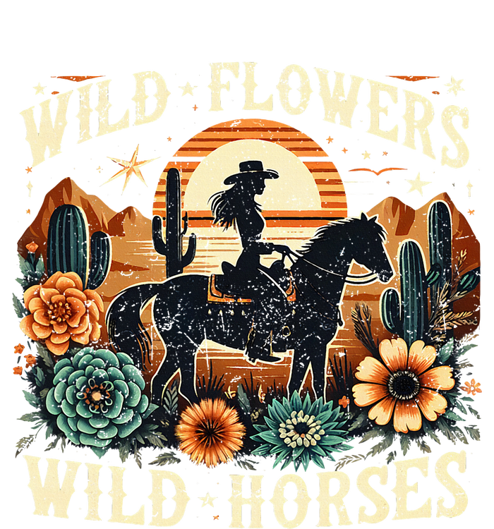 Retro Southern Sunset Cowgirl Wild Flowers Wild Horses Cooling Performance Crew T-Shirt