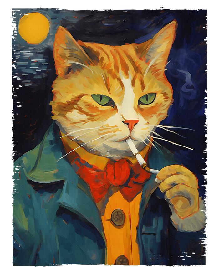 A Painting Of A Cat Smoking Cigarette Cat Art Funny T-Shirt