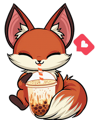 Kawaii Anime Fox Drinking Boba Bubble Tea Japanese Gift Girl T-Shirt