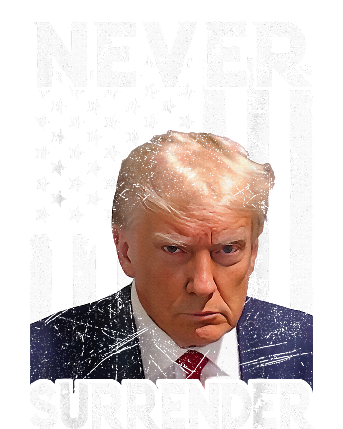 Never Surrender Trump Mug Shot 2024 American Flag T-Shirt