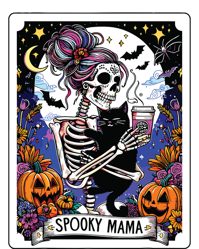 Spooky Mama Tarot Card Halloween Mom Skull Mama Black Cat Dry Zone Grid Polo