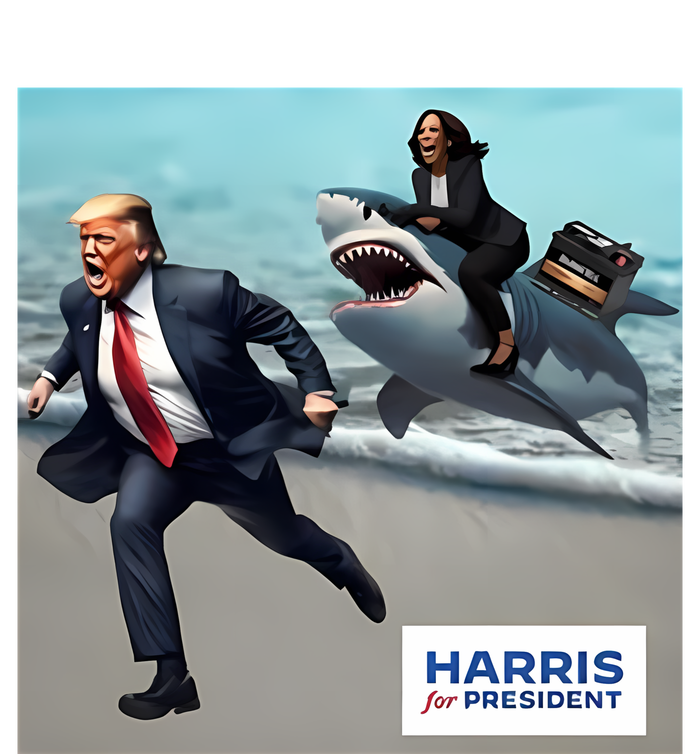 Political Poet Donald Trump And Kalama Harris Riding A Shark T-Shirt