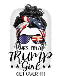 Trump Girl Get Over It Messy Bun Hair Us Flag Glasses Humor Coaster