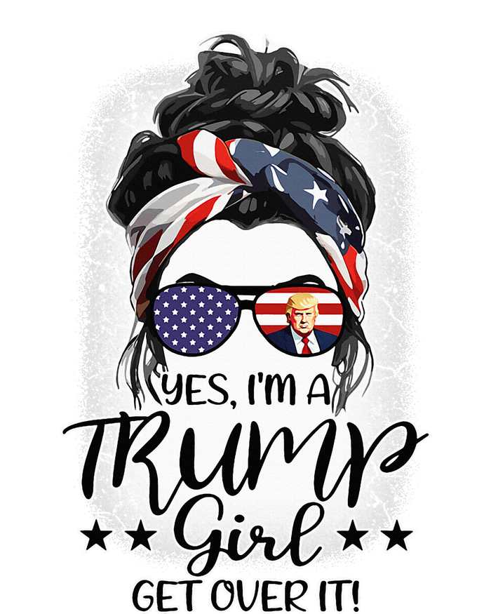 Trump Girl Get Over It Messy Bun Hair Us Flag Glasses Humor Coaster