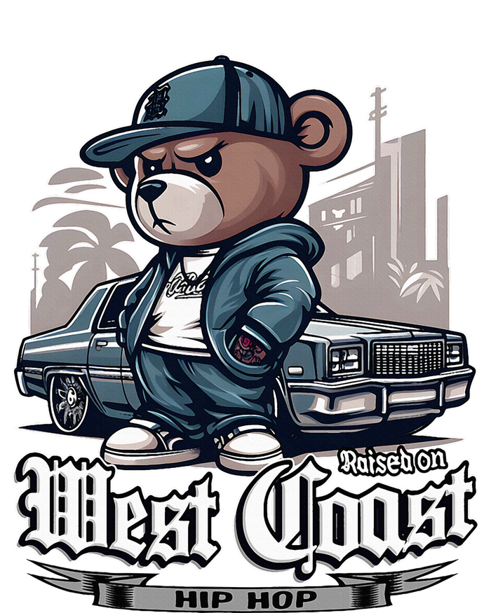 Raised On West Coast Hip Hop Teddy Bear Old School 90s 80s Dry Zone Grid Polo