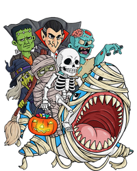 Skeleton Zombie Riding Mummy Shark Vampire Halloween Pumpkin Magnet