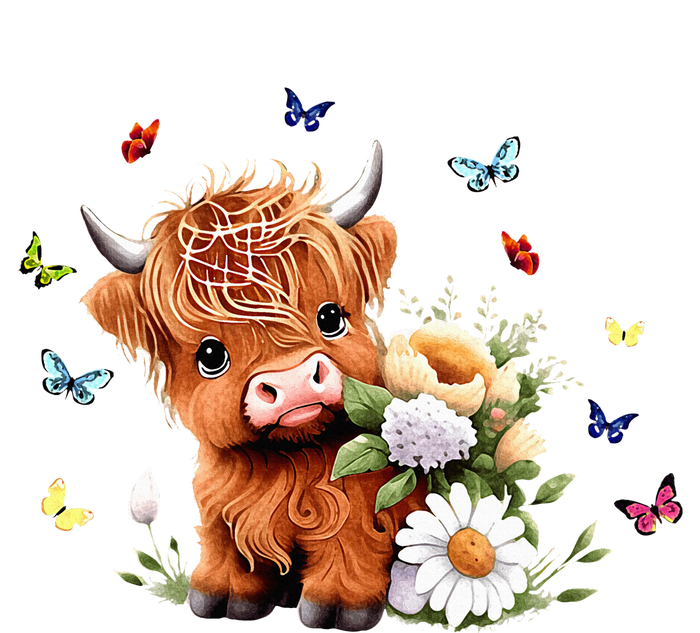 Cute Baby Highland Cow With Flowers Calf Animal Spring Platinum Collection Golf Towel