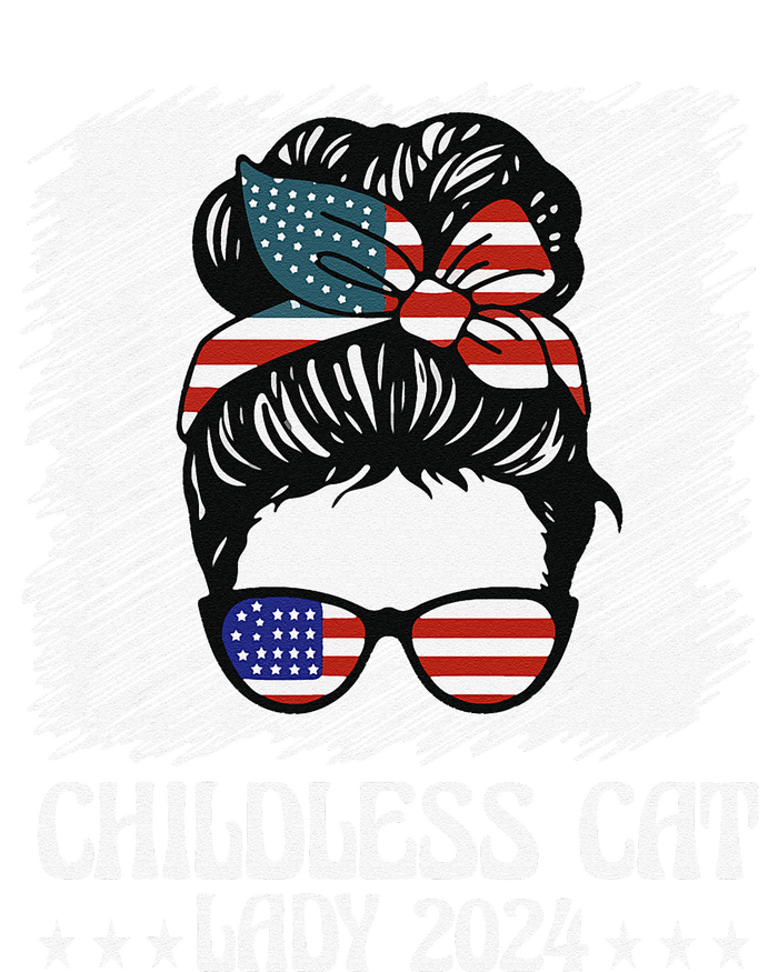 Childless Cat Lady 2024 Groovy Messy Bun American Flag Tie Dye Hoodie