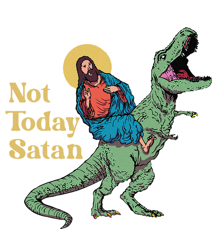 Not Today Satan Jesus Riding Dinosaur T Rex Funny Sarcastic Striped Beanie with Solid Band