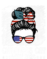 Childless Cat Lady 2024 Groovy Messy Bun American Flag T-Shirt