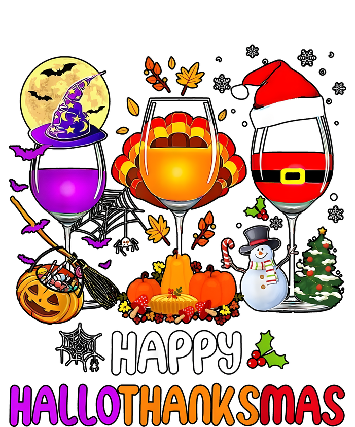 Happy Hallothanksmas Wine Halloween Thanksgiving Christmas T-Shirt