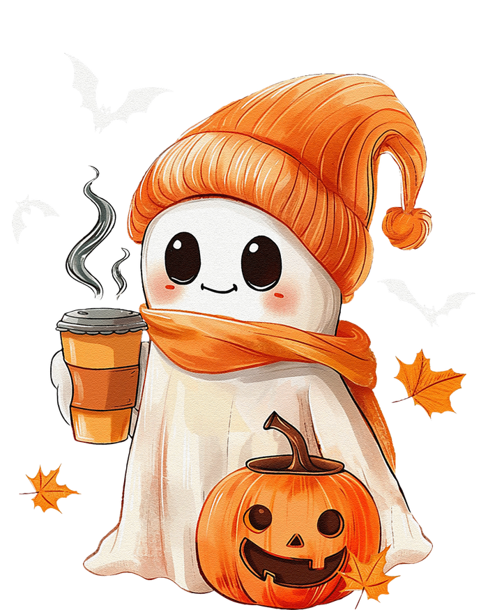 Cute Ghost Drinking Coffee Halloween Ghost Ice Coffee T-Shirt