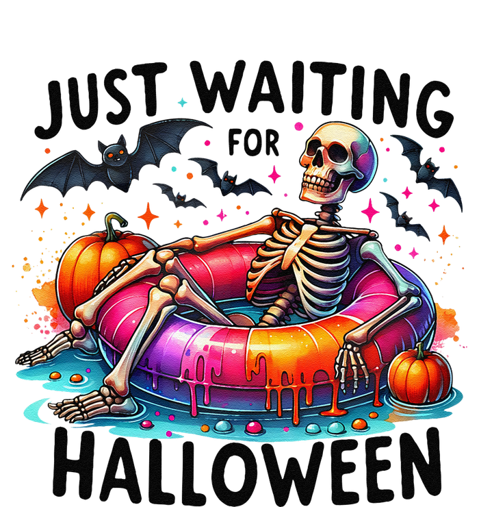 Funny Just Waiting For Halloween Skeleton Spooky Vibe Summer T-Shirt