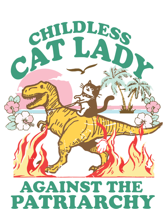 Childless Cat Lady Against The Patriarchy Cat Riding Dino Premium T-Shirt