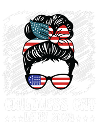 Childless Cat Lady 2024 Groovy Messy Bun American Flag Ladies Long Sleeve Shirt