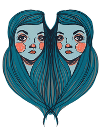 Big Eyes Sad Twin Drawing Retro Mod Blue Hair Kawaii T-Shirt