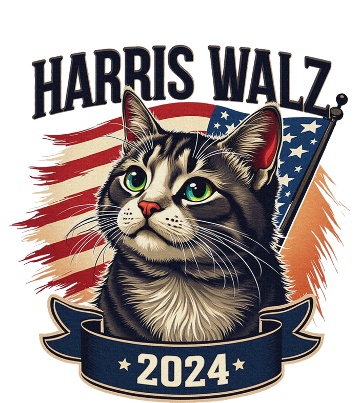 Harris Walz 2024 Funny Cat Kamala Tim Election Art T-Shirt