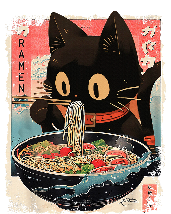 Kawaii Cat Eating Ramen Noodles Anime T-Shirt