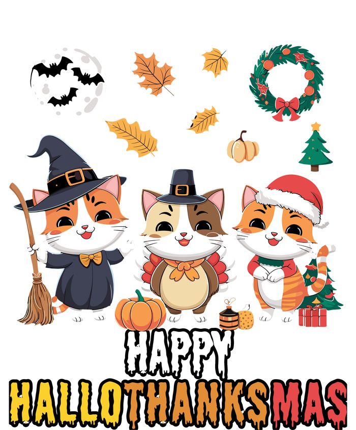 Cat Thanksgiving Christmas Halloween Happy Hallothanksmas Women's T-Shirt