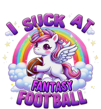 I Suck At Fantasy Football Funny Unicorn Rainbow Loser Gift Women's Racerback Cropped Tank