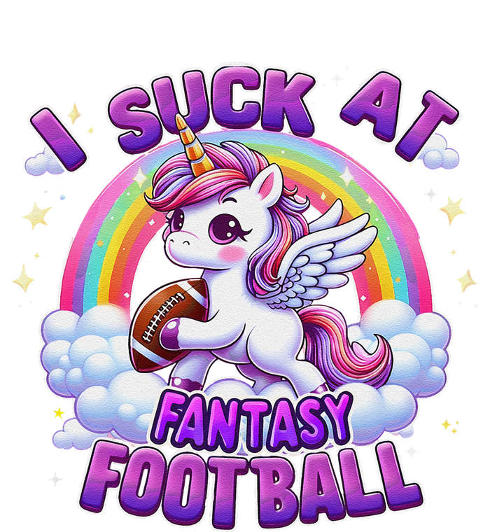 I Suck At Fantasy Football Funny Unicorn Rainbow Loser Gift Women's Racerback Cropped Tank