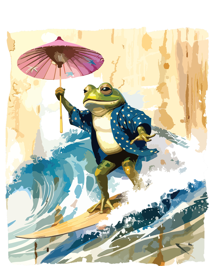 Japanese Frog Surfing Wave Funny Graphic Japan Anime T-Shirt