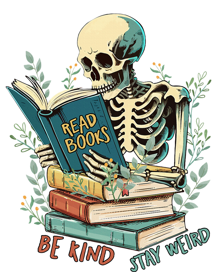 Read Books Be Kind Stay Weird Funny Skeleton Book Lover Ladies Essential Tank