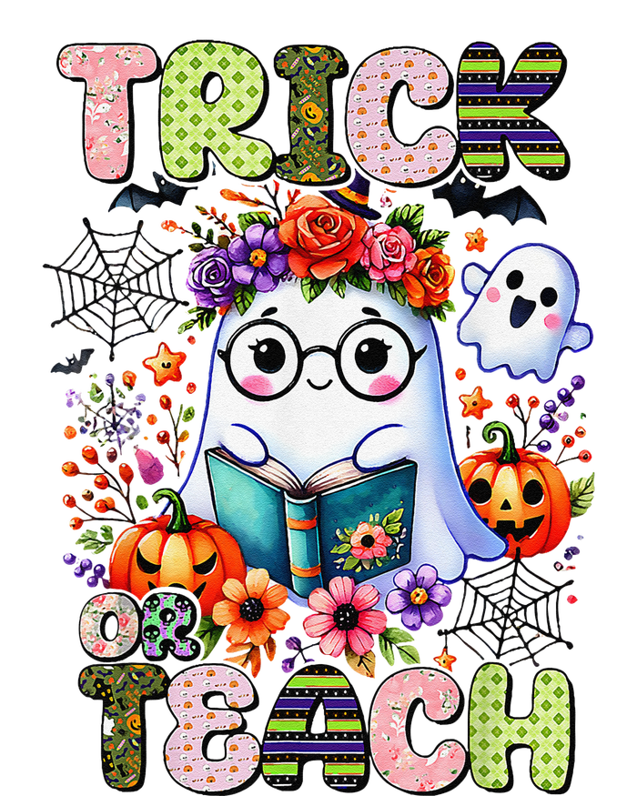 Groovy Halloween Trick Or Teach Retro Floral Ghost Teacher Sustainable Beanie