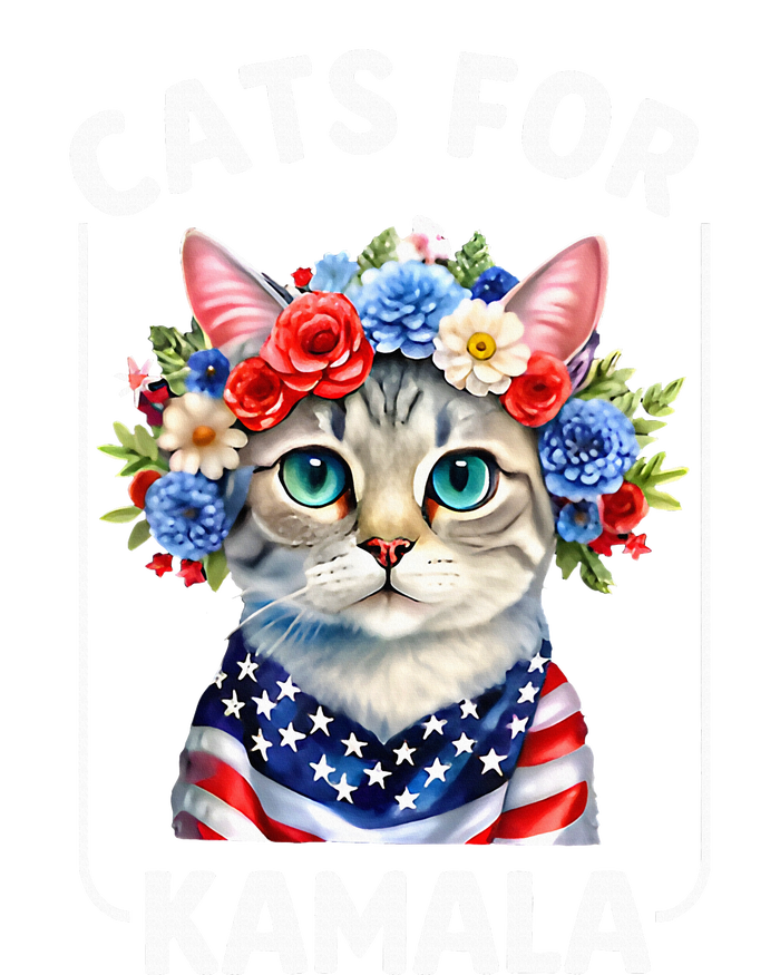 Cat For Kamala Funny Cat With Flowers American Usa Flag 2024 Women's Perfect Tri Tunic Long Sleeve Shirt