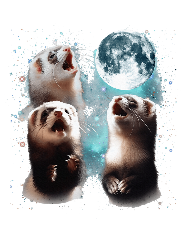 3 Ferret Moon Howling Ferret Head Ladies Long Sleeve Shirt