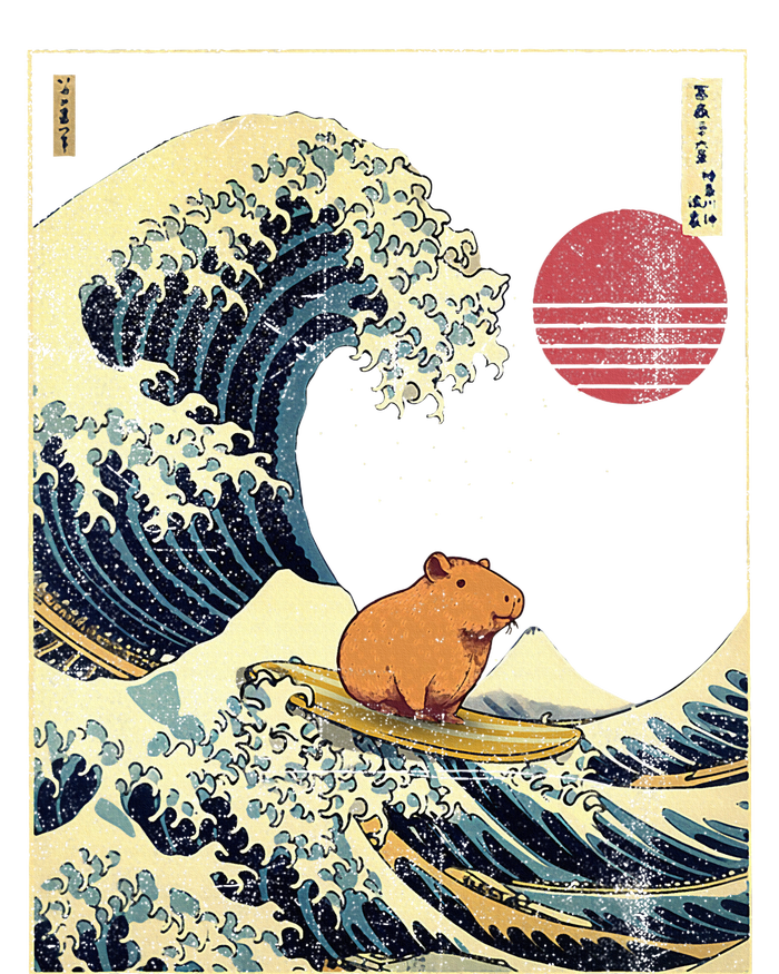 Capybara Japanese Kanagawa Wave Funny Surf Animal Coaster