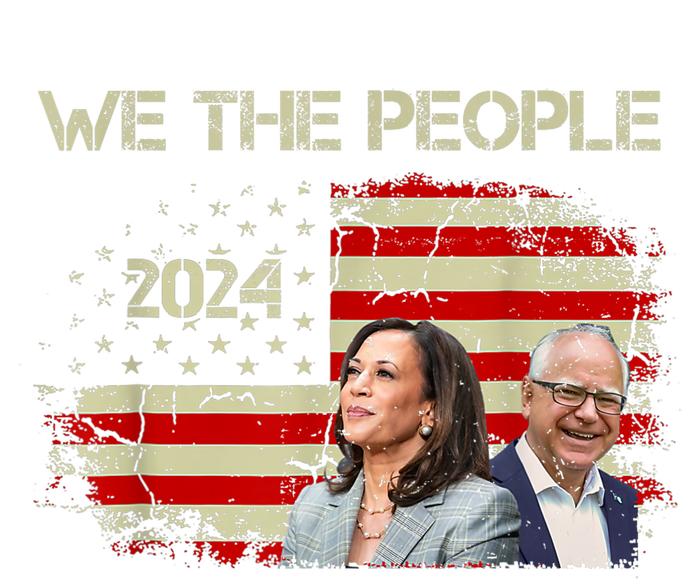 Kamala Harris Tim Waltz 2024 We The People American Flag Womens Funnel Neck Pullover Hood