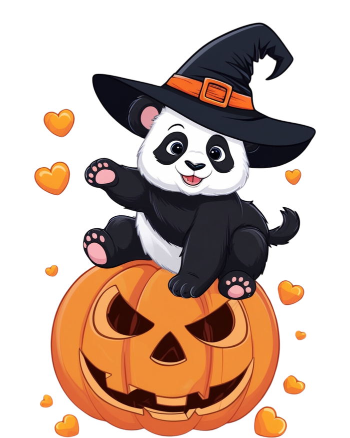 Panda On Pumpkin Witch Hat Pumpkin Face Halloween Panda Large Microfiber Waffle Golf Towel