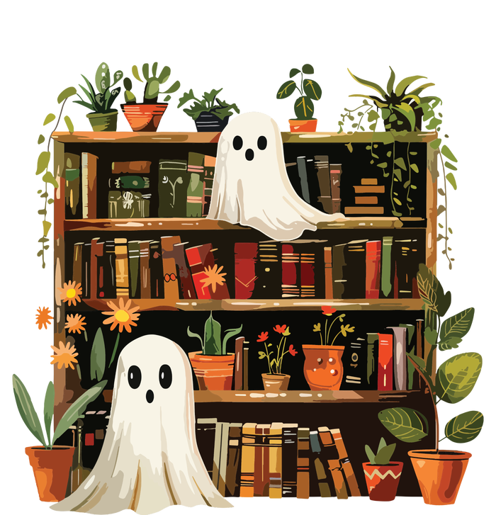 Cute Librarian Spooky Ghost Bookshelves Plant Book Lover Kids Hoodie