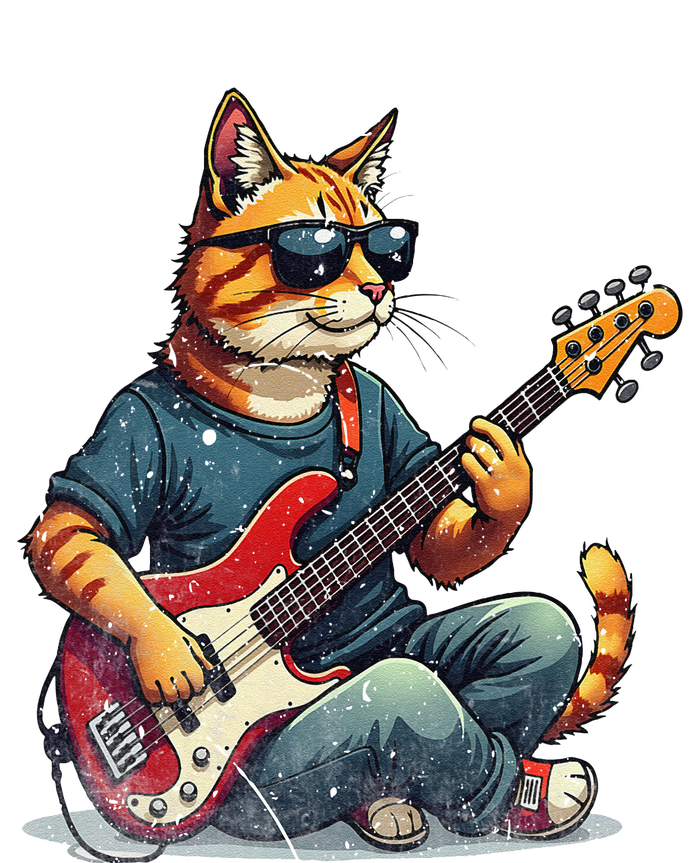 Funny Cat Wearing Sunglasses Playing Bass Guitar Cat Owner Ceramic Tree Ornament