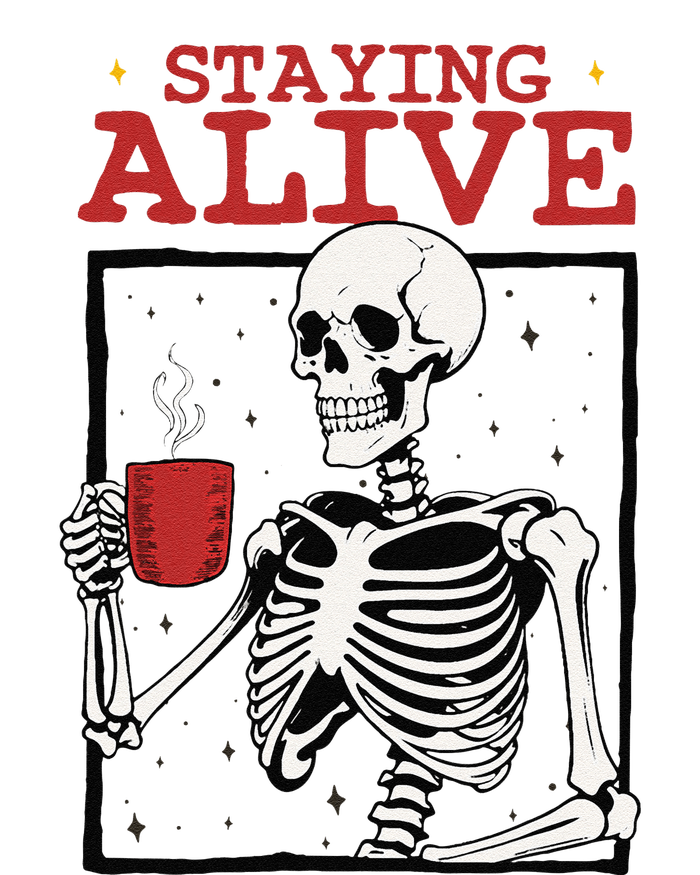 Spooky Vibe Coffee Skeleton Halloween Staying Alive Meme Softstyle Adult Sport Polo