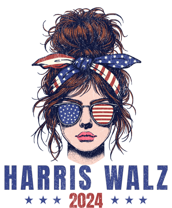 Harris Walz 2024 American Flag Messy Bun Ladies Essential Flowy Tank