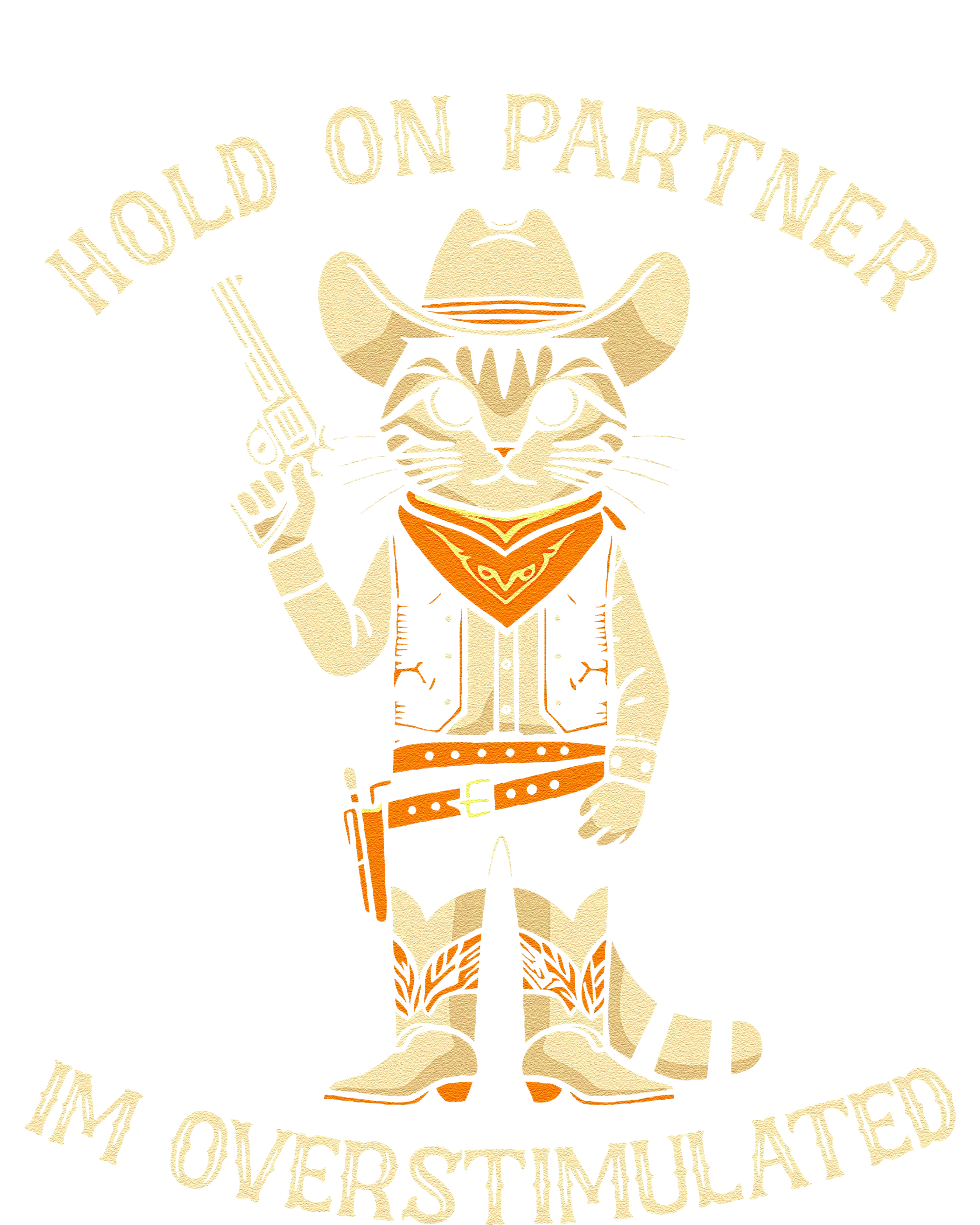 Hold On Partner IM Overstimulated Retro Western Cat Cowboy Softstyle Adult Sport Polo