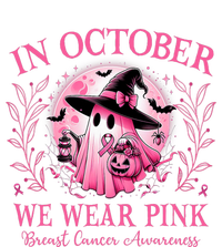 October We Wear Breast Cancer Awareness Halloween Ghost Striped Beanie with Solid Band